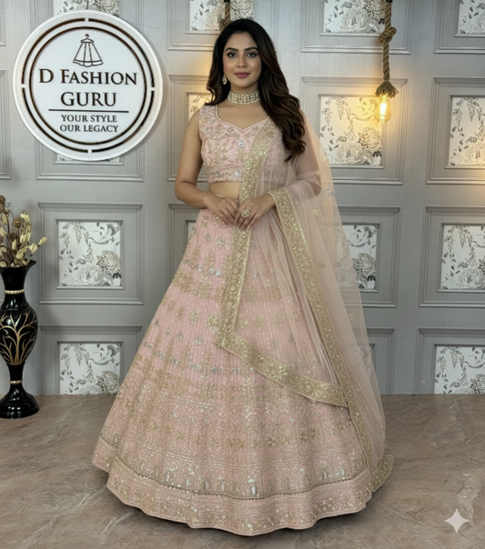 ✨ Grand Butterfly Net Lehenga with Sequins Glow-1652-PINK 💃🌟
