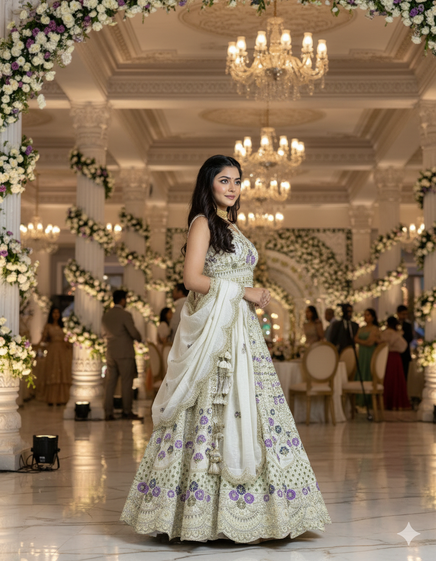 Premium Heavy Mono Satin Silk Lehenga Choli with Chinon Silk Dupatta | 4 Meter Flare | Embroidery Sequins & Cut Work | Semi-Stitched