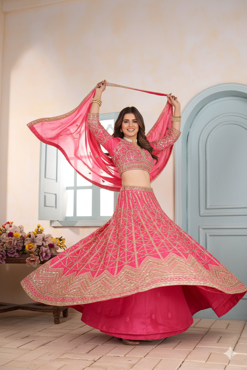 Regal Charm – Chinon Silk Embroidered Lehenga Choli ✨💜💜✨