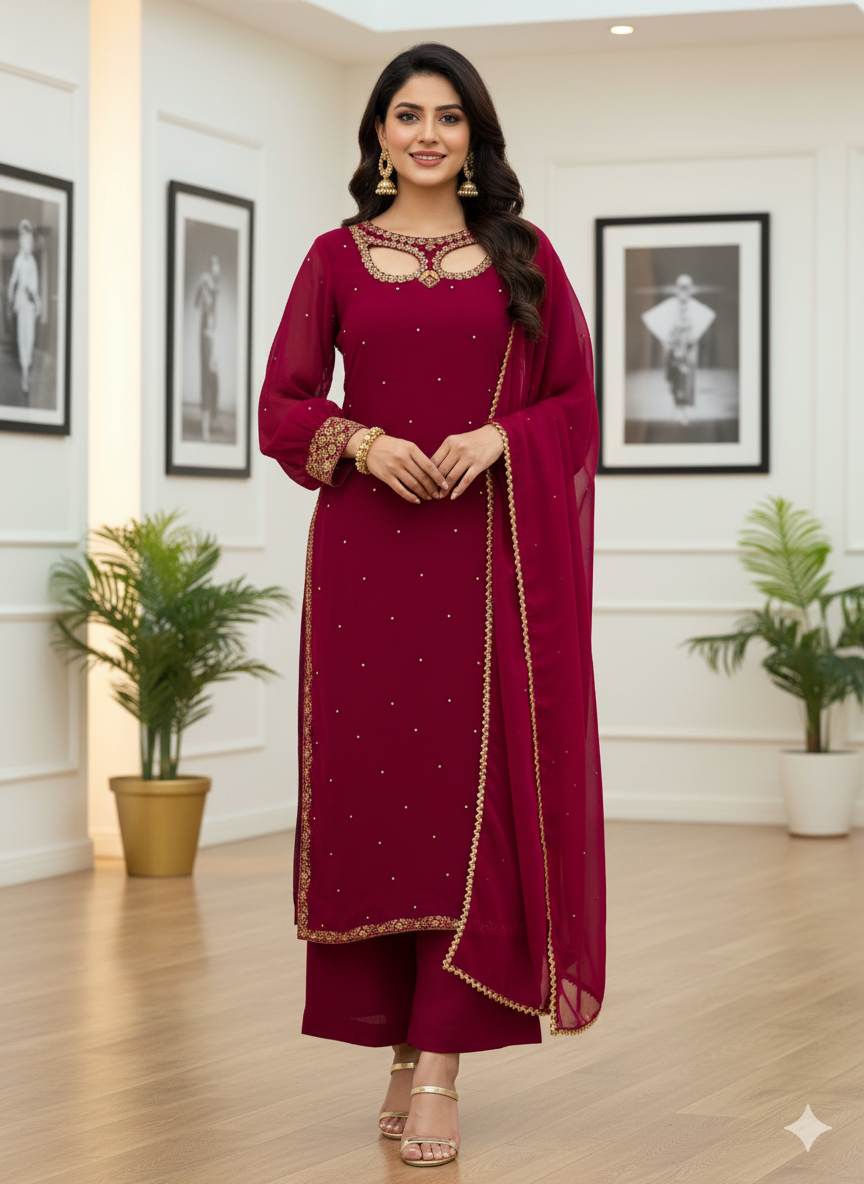 Superhit Pearl-Work Suit Set on Faux Georgette-ST-1125💃🥻