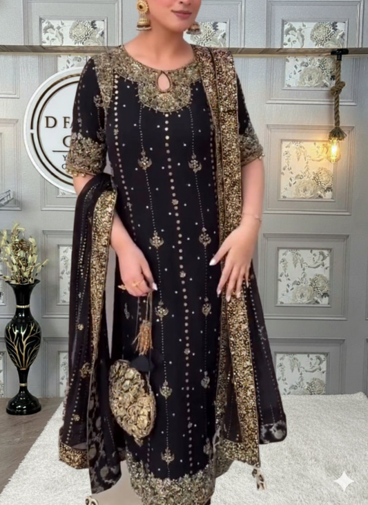 🩵 Elegant Rivet Moti Sequence Suit – Effortless Grace in Every Stitch