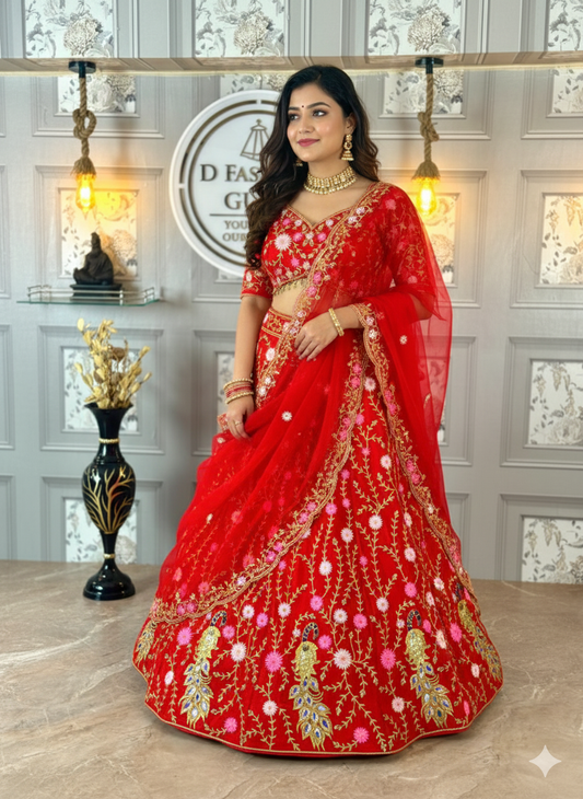 Premium Soft Net Lehenga with Sequins Embroidery & Matching Dupatta