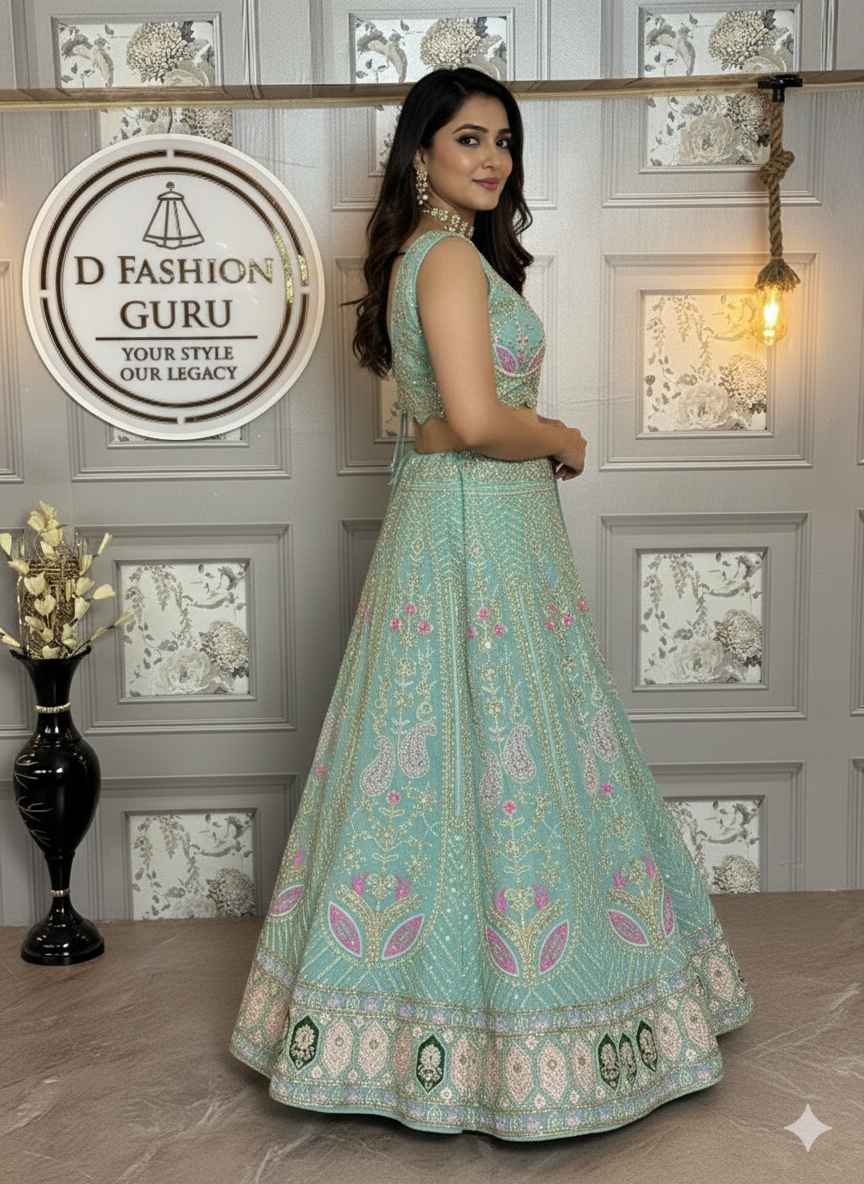 ✨ Elegant Tabby Silk Lehenga with Sequins & Pearl Magic-1651 👑💃