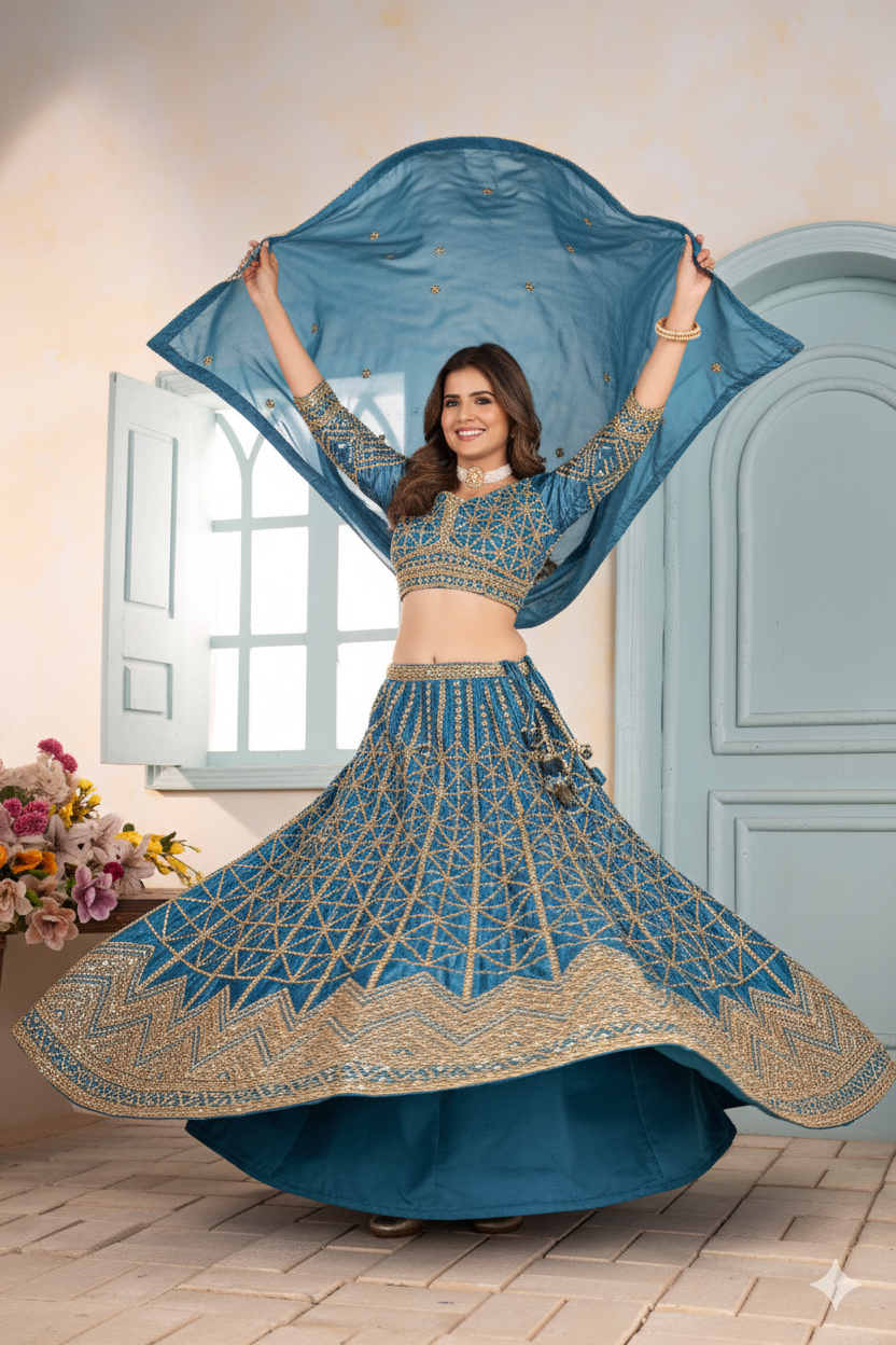 Regal Charm – Chinon Silk Embroidered Lehenga Choli ✨💜💜✨