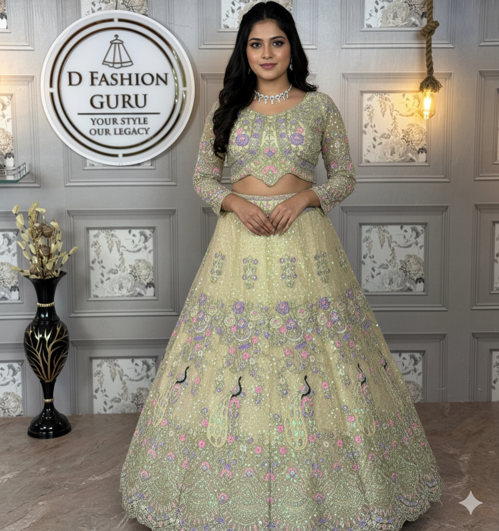 ✨ Red Royalty: Butterfly Net Lehenga-1676-peach ❤️👑