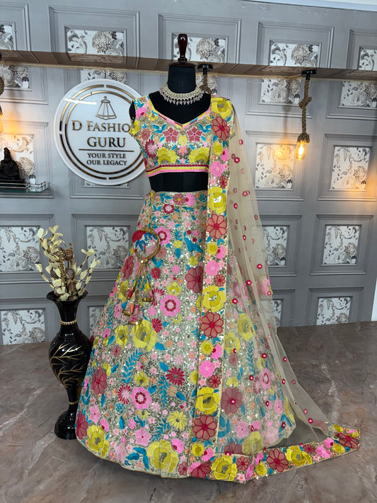 Luxury Bridal/Party Wear Lehenga – Soft Mono Net, Heavy Sequence Embroidery