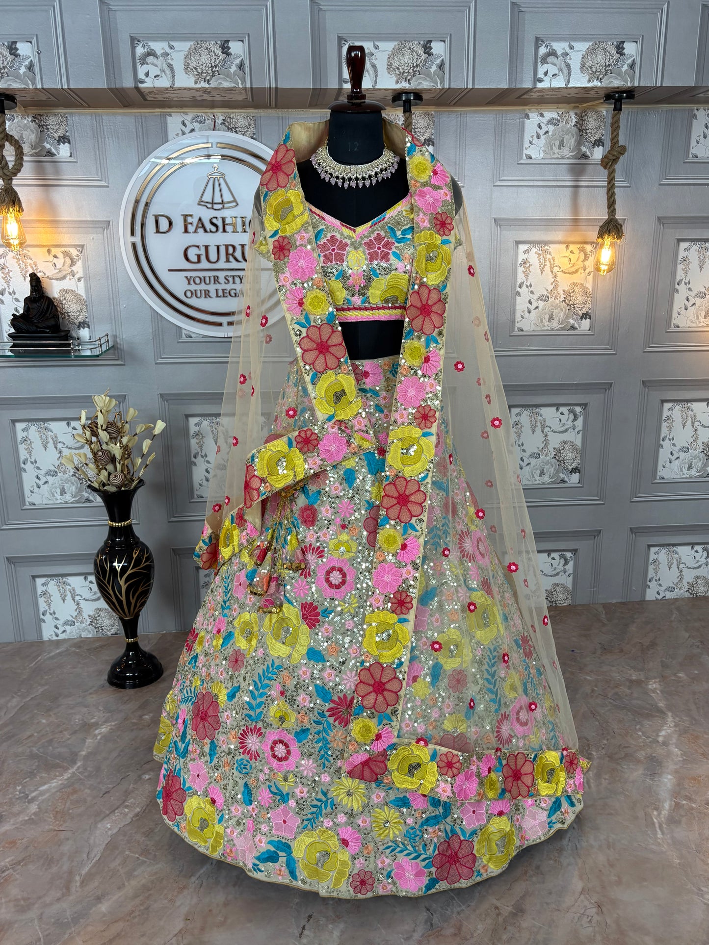 Luxury Bridal/Party Wear Lehenga – Soft Mono Net, Heavy Sequence Embroidery