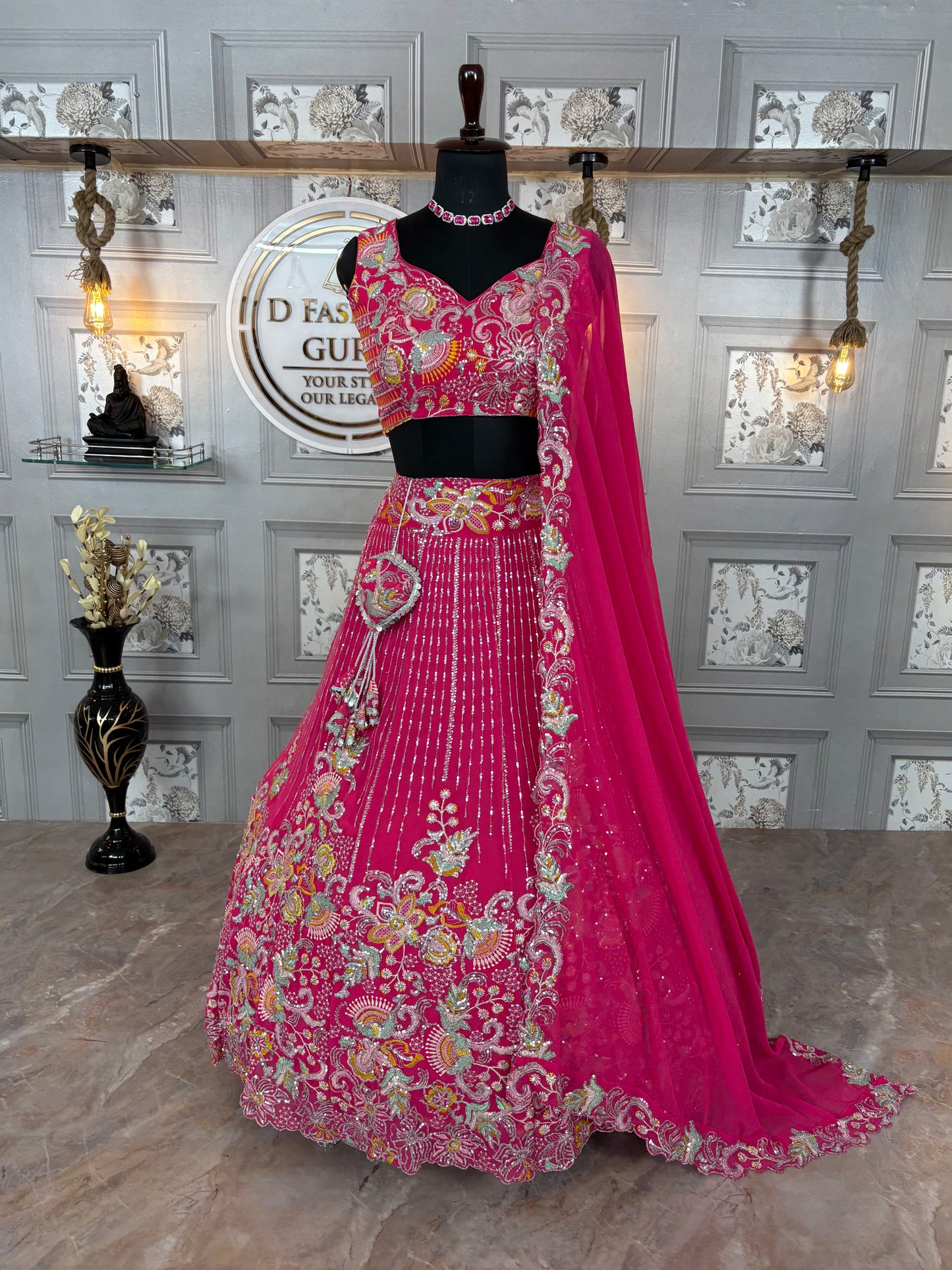 Premium Faux Georgette Embroidered Lehenga Choli Set with Dupatta | 4 Meter Flare | Semi-Stitched