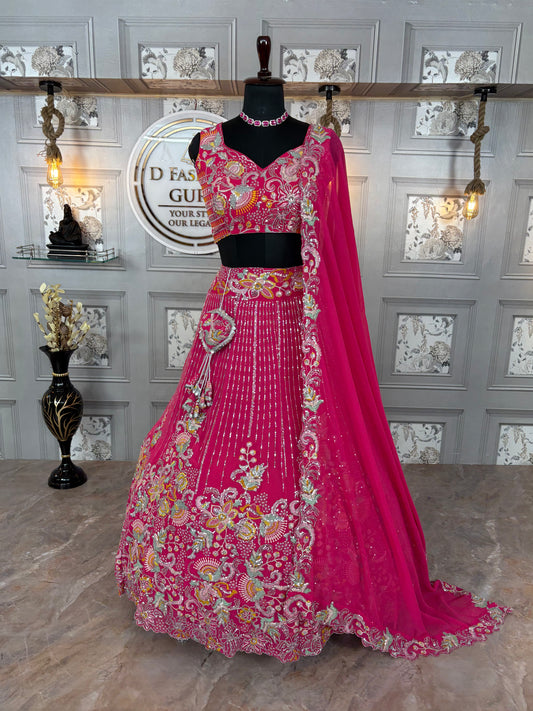 Premium Faux Georgette Embroidered Lehenga Choli Set with Dupatta | 4 Meter Flare | Semi-Stitched