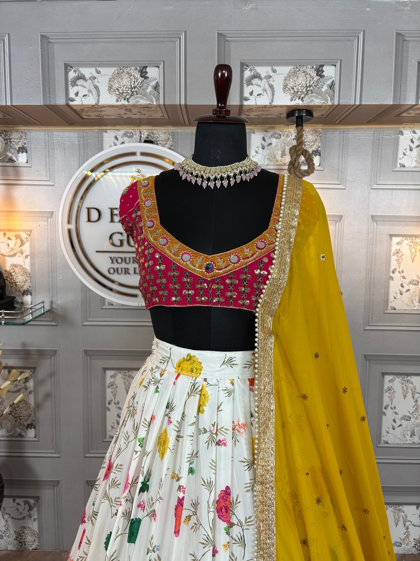 Women's Real Mirror Embroidered Georgette Lehenga Choli Set with Dupatta – Semi-Stitched, 3M Flare, Festive & Wedding Wear