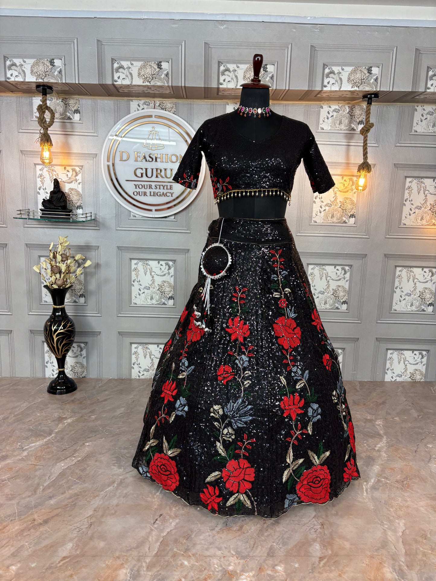Trendy black Soft Mono Net lehenga with Embroidered Work With Cancan and designer blouse