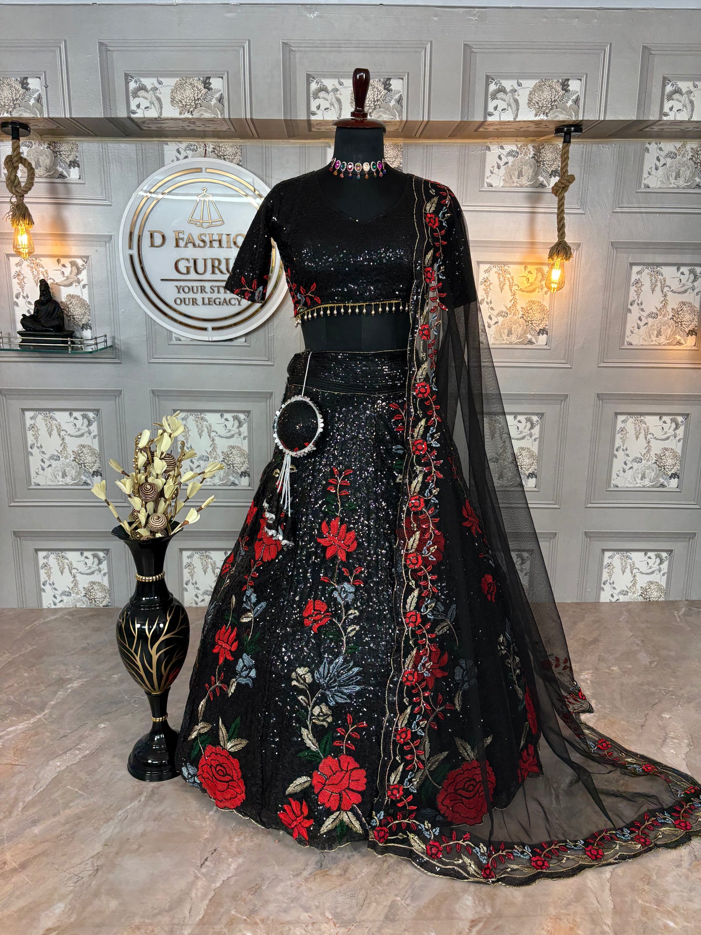 Trendy black Soft Mono Net lehenga with Embroidered Work With Cancan and designer blouse