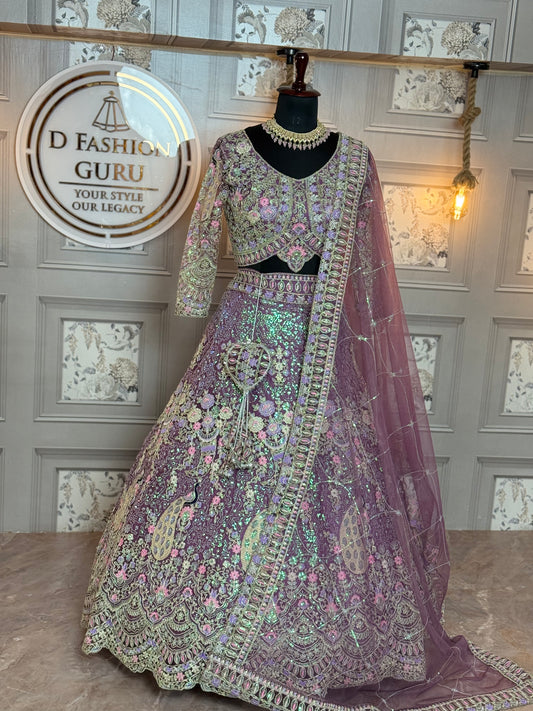 Designer Purple Lehenga Choli Set – Soft Net Fabric with Coding Sequins Work