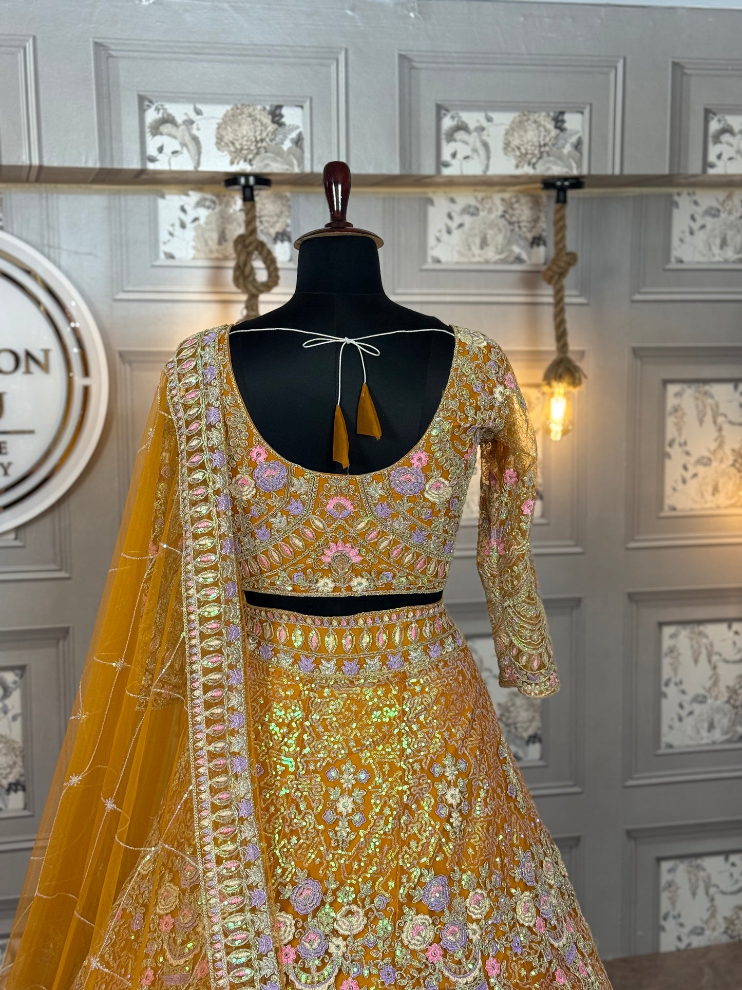 orange colour Semi-Stitched Butterfly Net Lehenga with Coding Sequins Work | Elegant Wedding & Party Wear