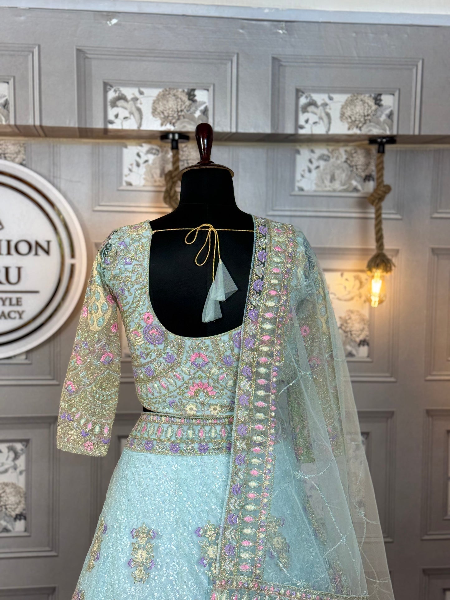 Light Blue Butterfly Net Lehenga with Can-Can & Sequins Work – Wedding & Festive Wear