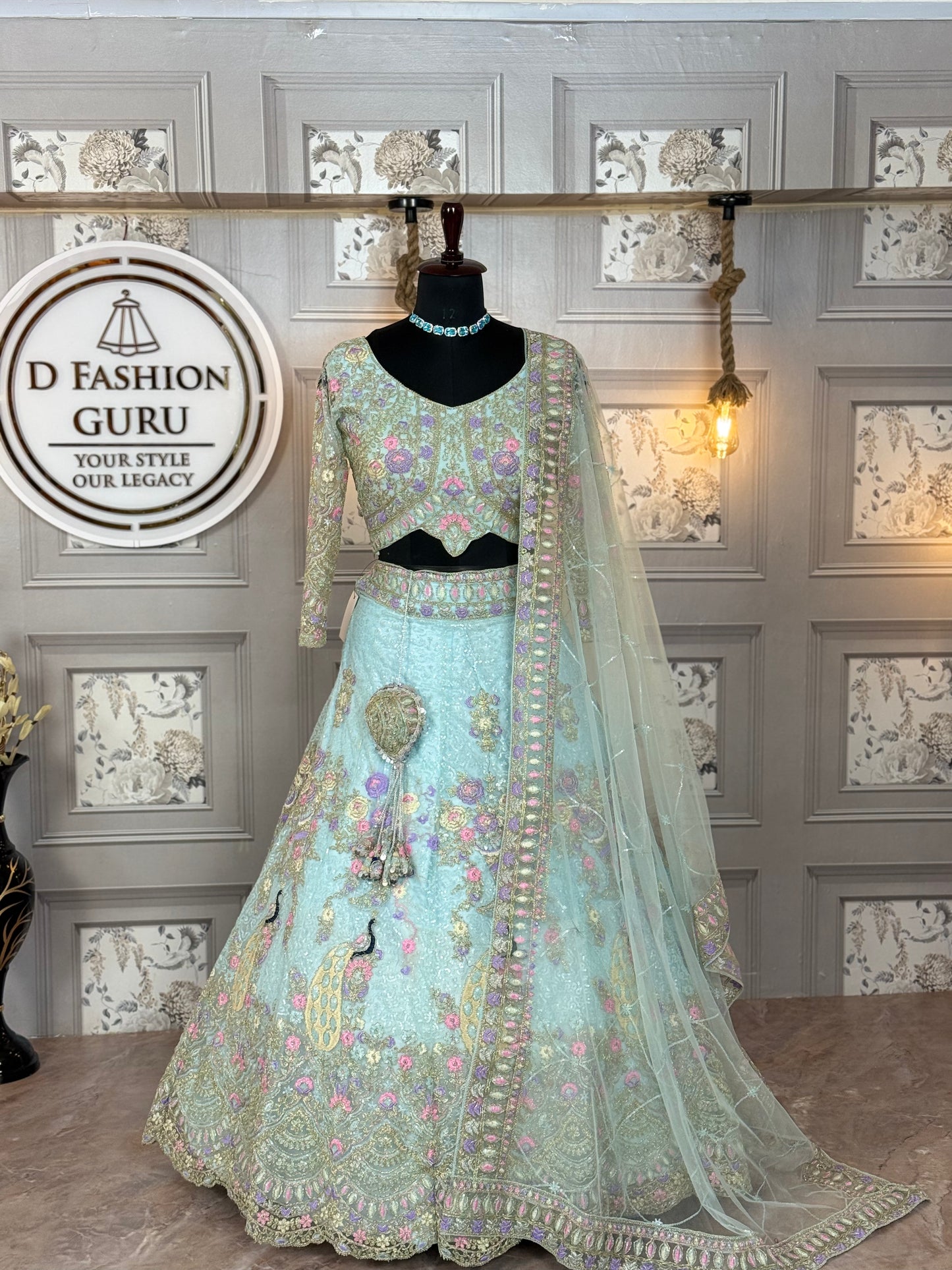 Light Blue Butterfly Net Lehenga with Can-Can & Sequins Work – Wedding & Festive Wear