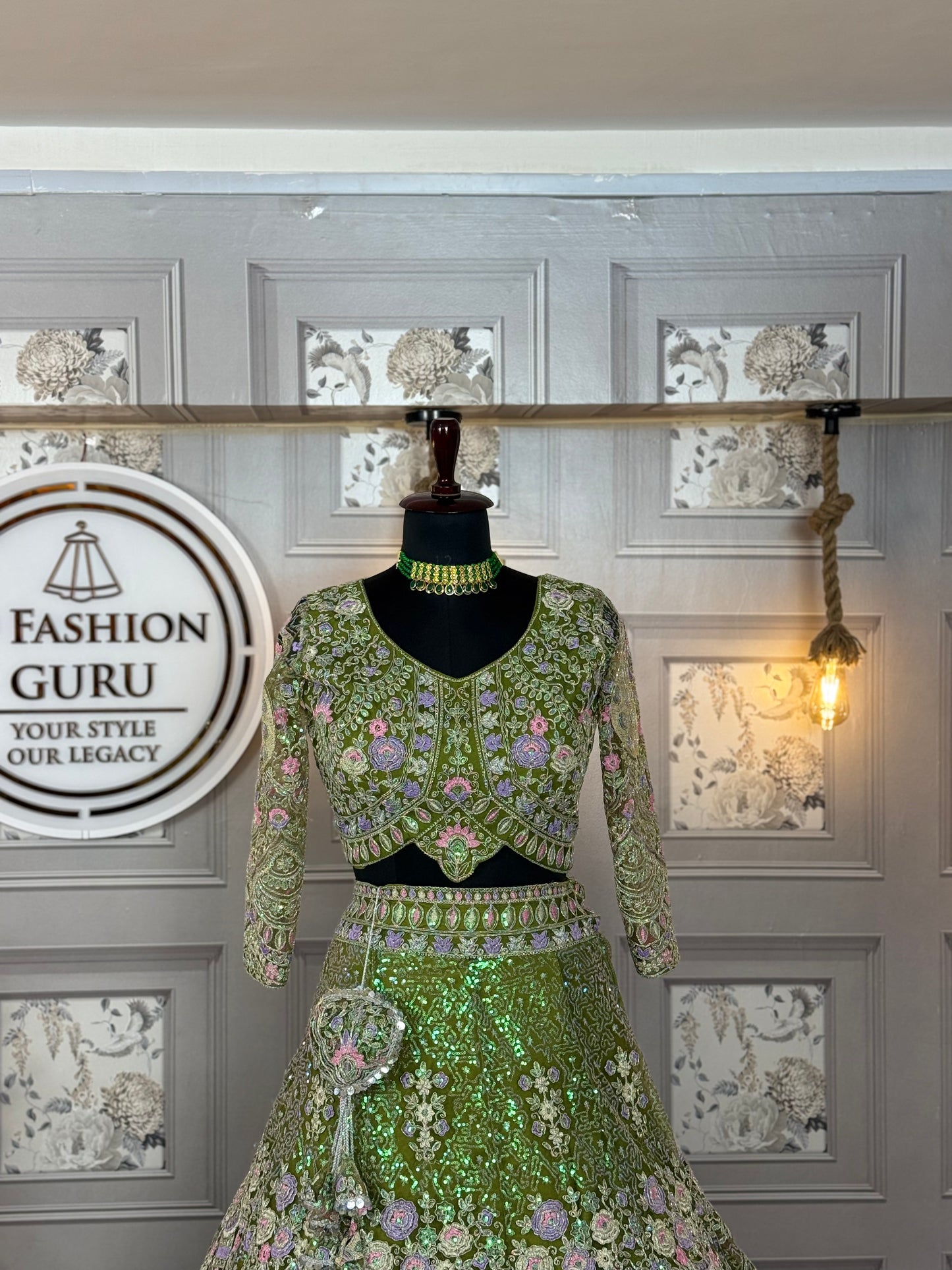 mehandi colour Semi-Stitched Butterfly Net Lehenga with Coding Sequins Work | Elegant Wedding & Party Wear