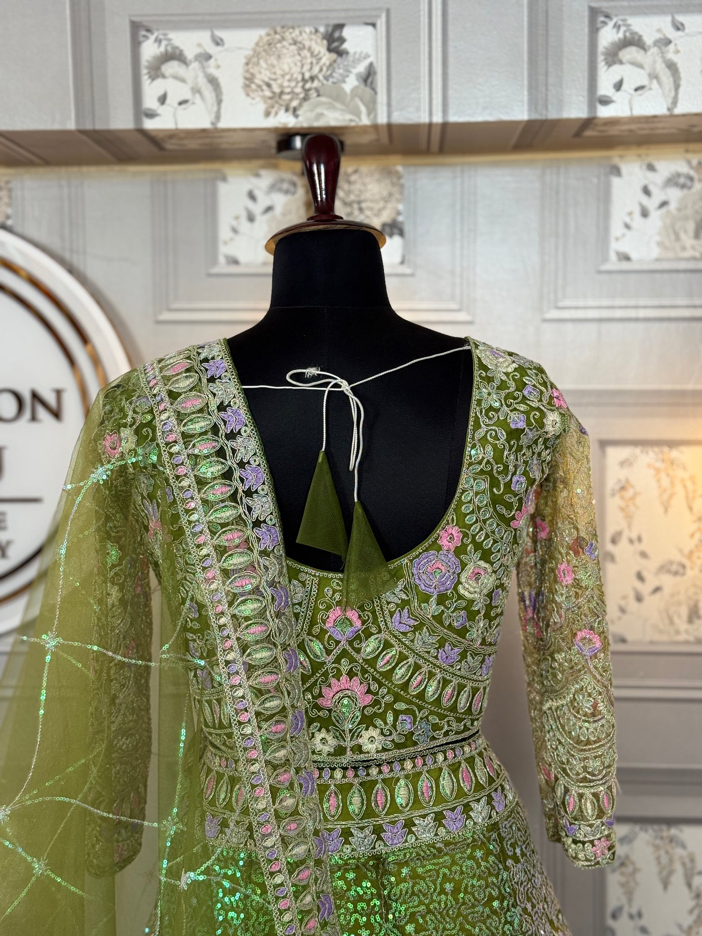 mehandi colour Semi-Stitched Butterfly Net Lehenga with Coding Sequins Work | Elegant Wedding & Party Wear