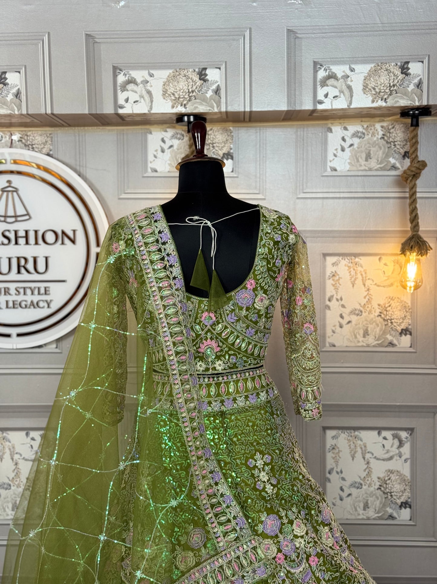 mehandi colour Semi-Stitched Butterfly Net Lehenga with Coding Sequins Work | Elegant Wedding & Party Wear