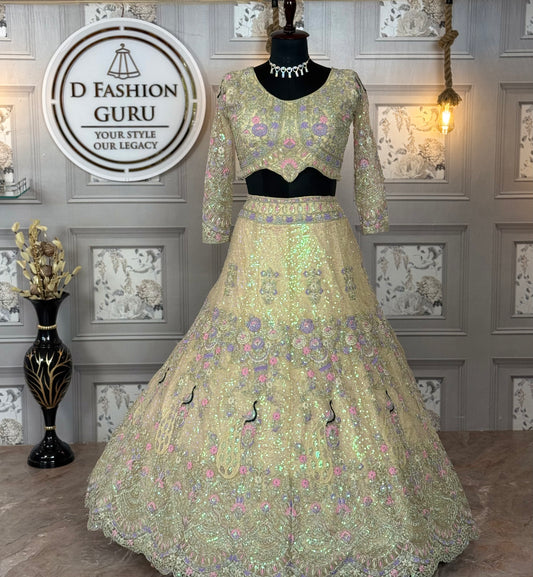 peach colour Semi-Stitched Butterfly Net Lehenga with Coding Sequins Work | Elegant Wedding & Party Wear