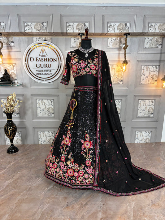 Elegant Fox Georgette Lehenga with Sequins & Embroidery Work