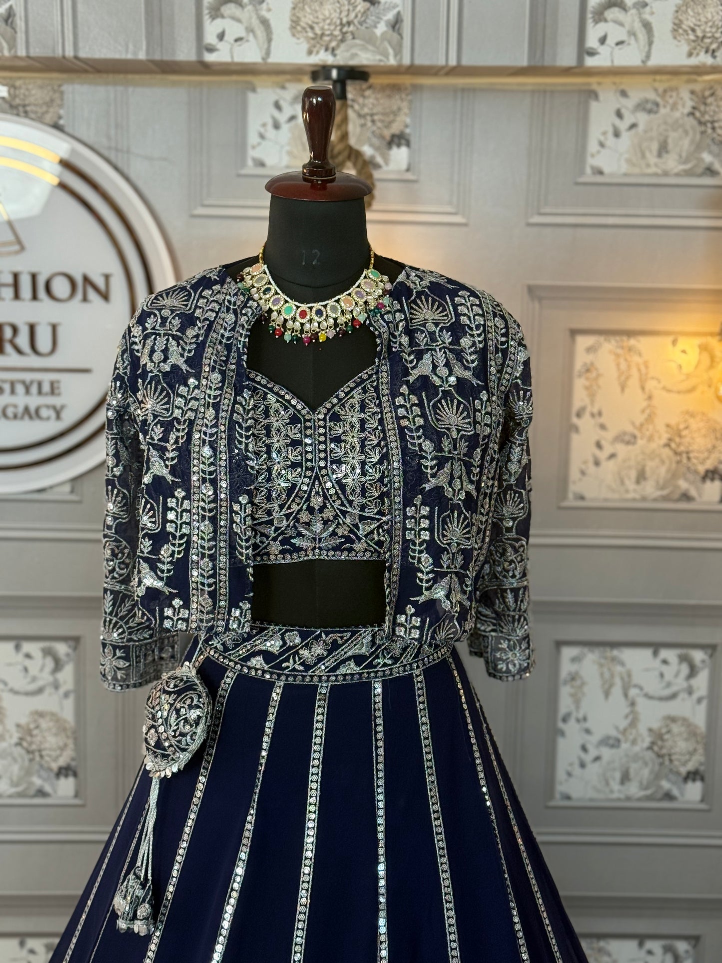 Premium Faux Georgette Lehenga Choli Set with Heavy Sequins Embroidery, Koti Style, and Dupatta – Semi-Stitched