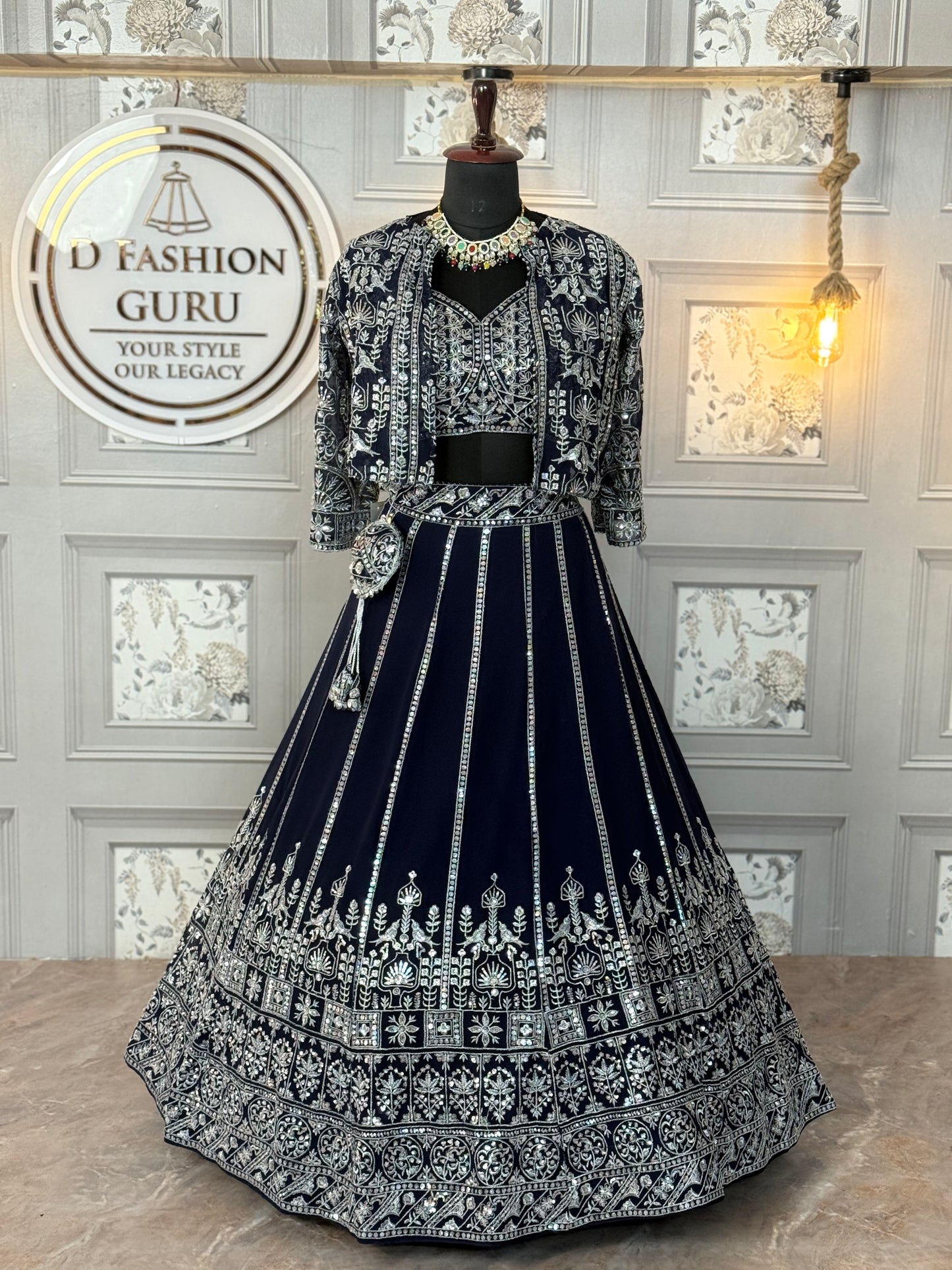 Premium Faux Georgette Lehenga Choli Set with Heavy Sequins Embroidery, Koti Style, and Dupatta – Semi-Stitched