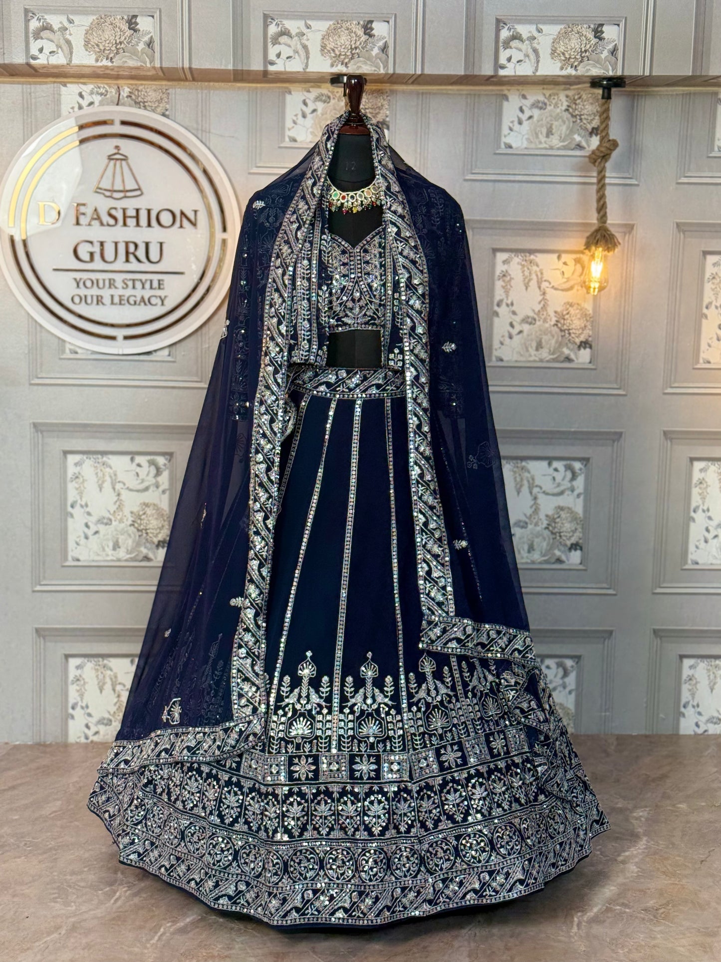 Premium Faux Georgette Lehenga Choli Set with Heavy Sequins Embroidery, Koti Style, and Dupatta – Semi-Stitched