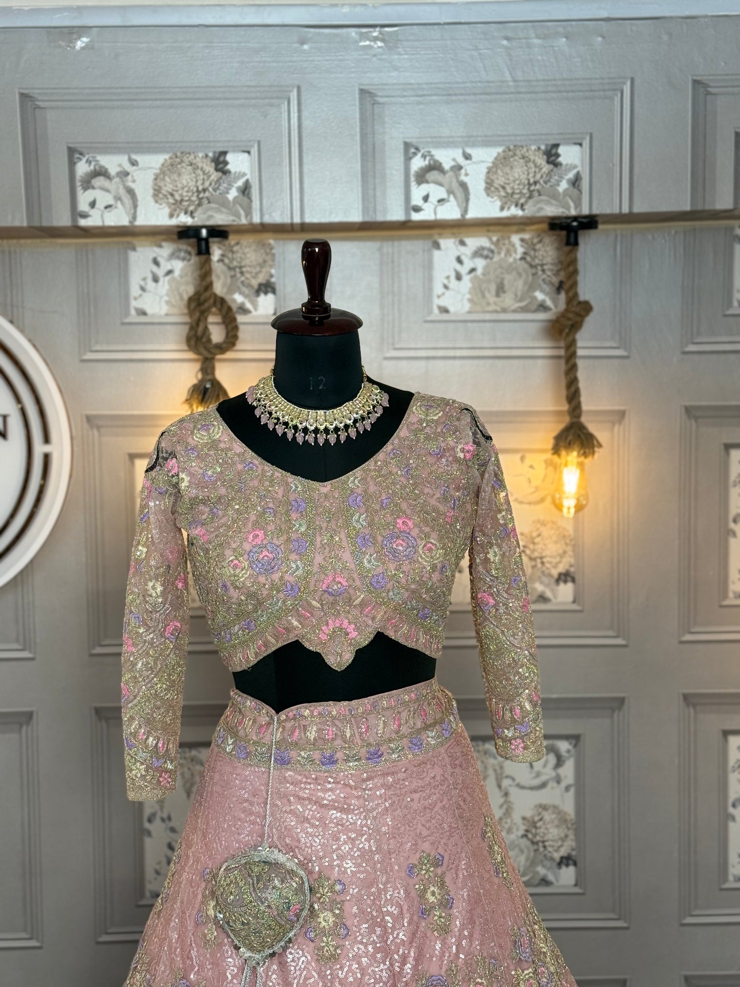 Light Pink Semi-Stitched Butterfly Net Lehenga with Coding Sequins Work | Elegant Wedding & Party Wear