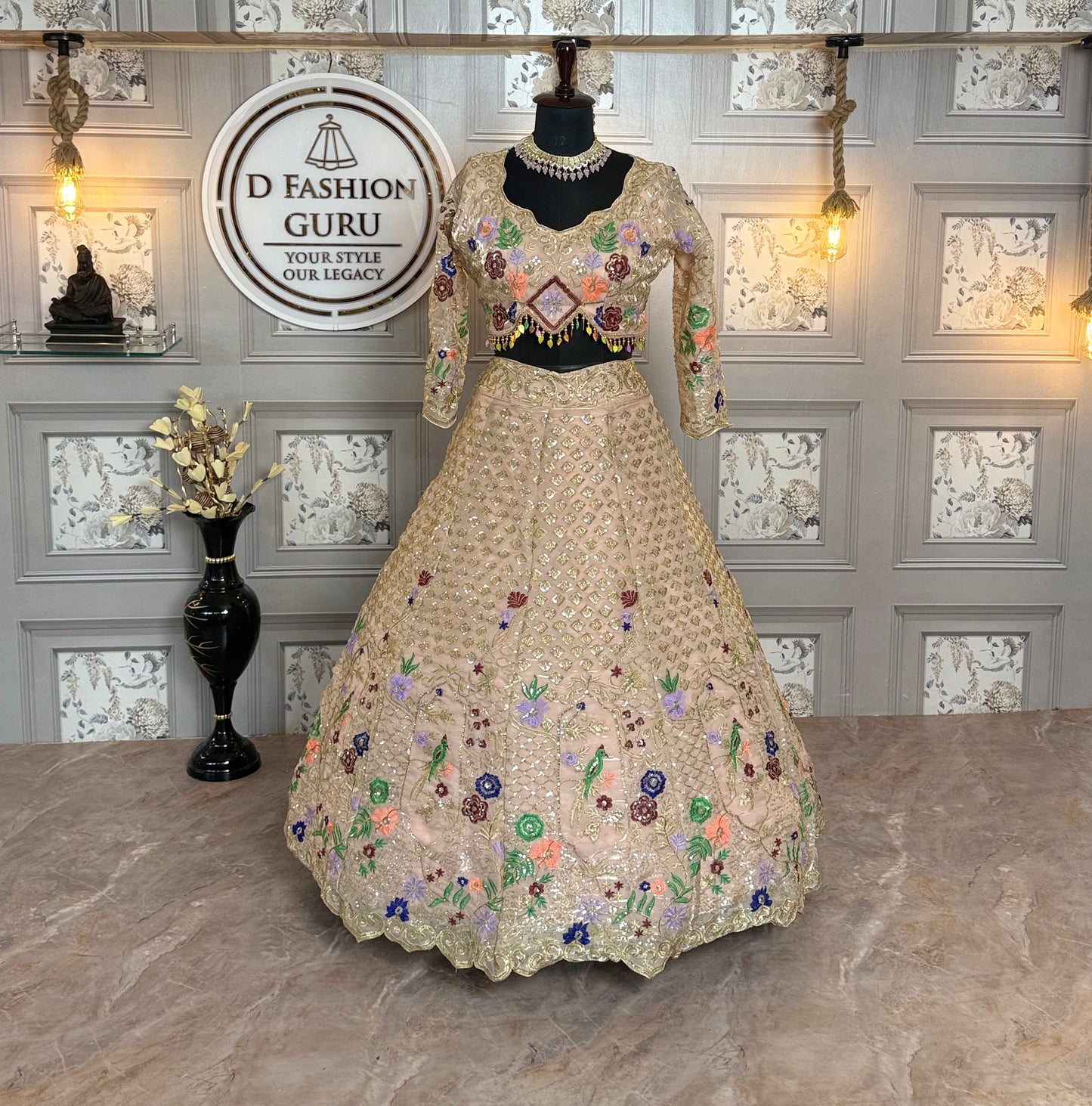 Premium Jimmy Chu Embroidered Sequins Lehenga Choli with Dupatta – Semi-Stitched