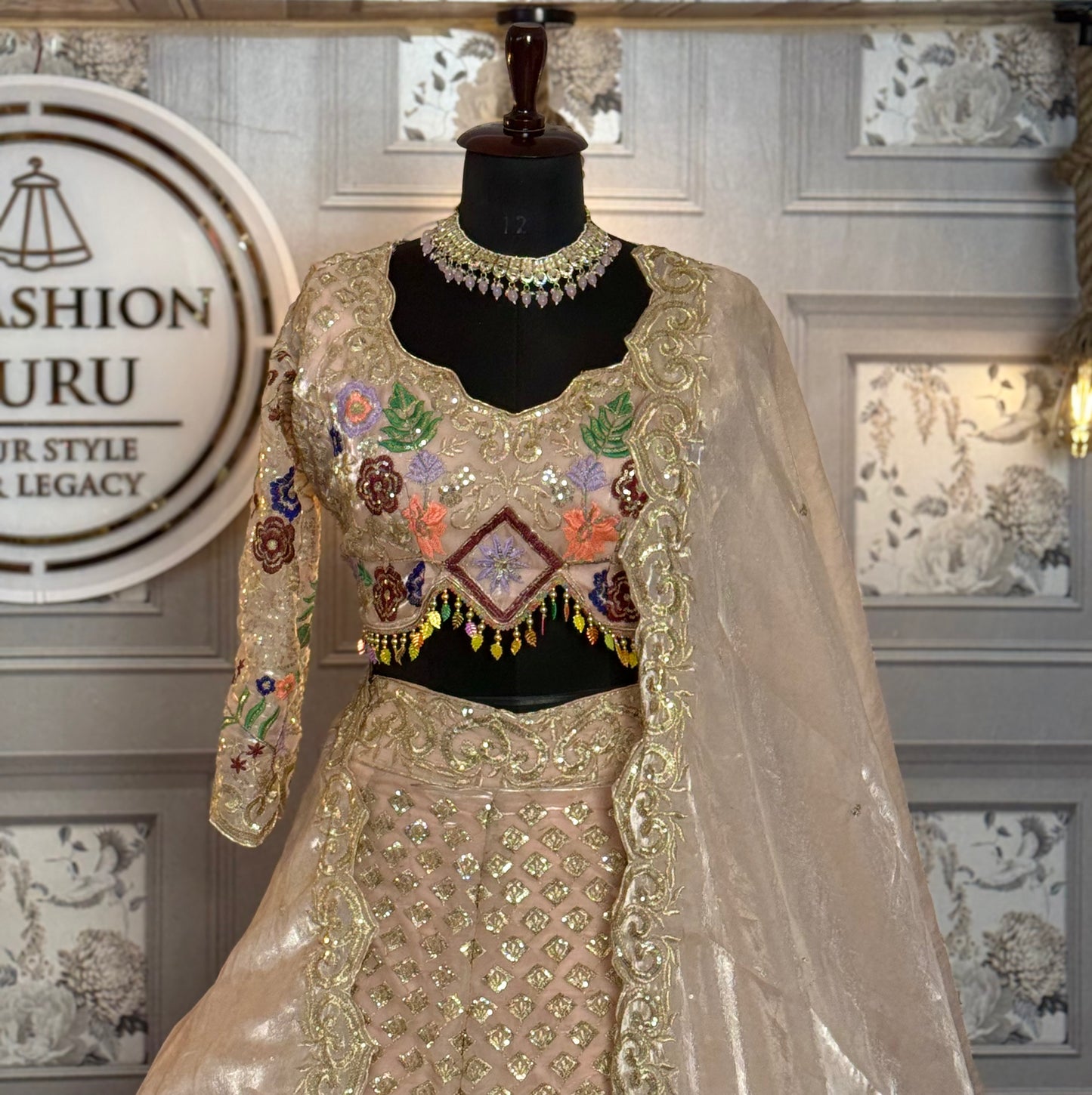 Premium Jimmy Chu Embroidered Sequins Lehenga Choli with Dupatta – Semi-Stitched
