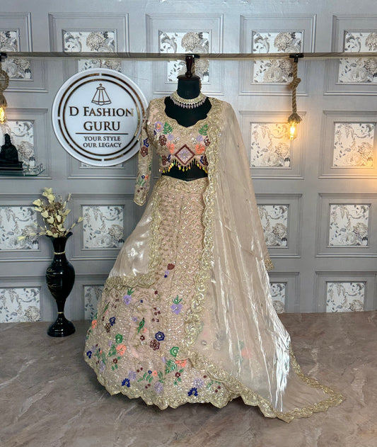Premium Jimmy Chu Embroidered Sequins Lehenga Choli with Dupatta – Semi-Stitched