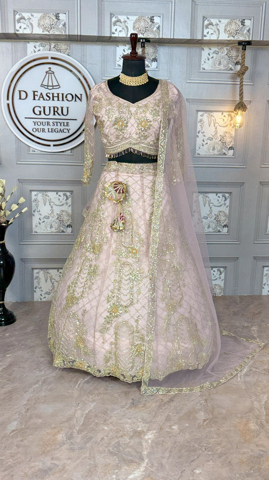 Premium Soft Net Lehenga with Coding Sequins Work & Dupatta
