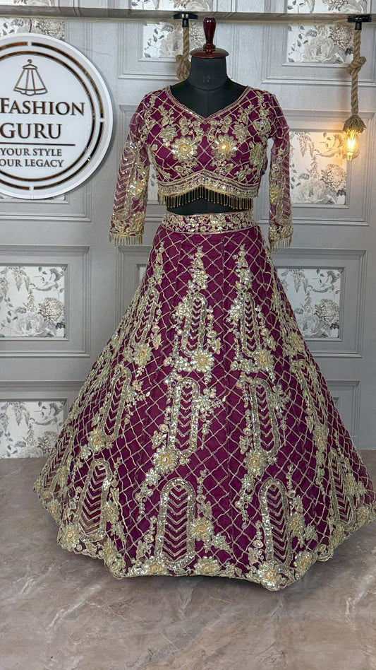 Premium Soft Net Lehenga with Coding Sequins Work & Dupatta
