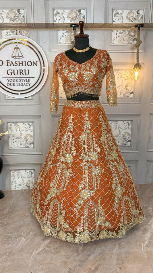 Premium Soft Net Lehenga with Coding Sequins Work & Dupatta