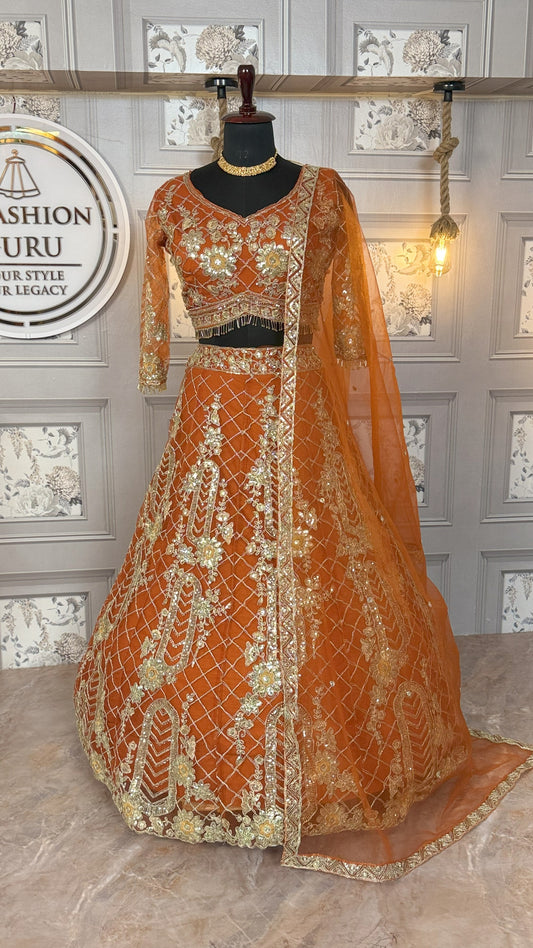 Premium Soft Net Lehenga with Coding Sequins Work & Dupatta