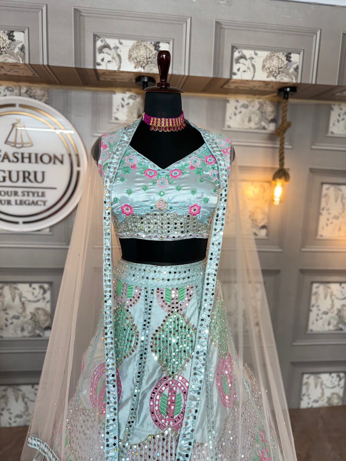 ✨ Exclusive Malai Satin Silk Real Mirror Embroidered Lehenga ✨