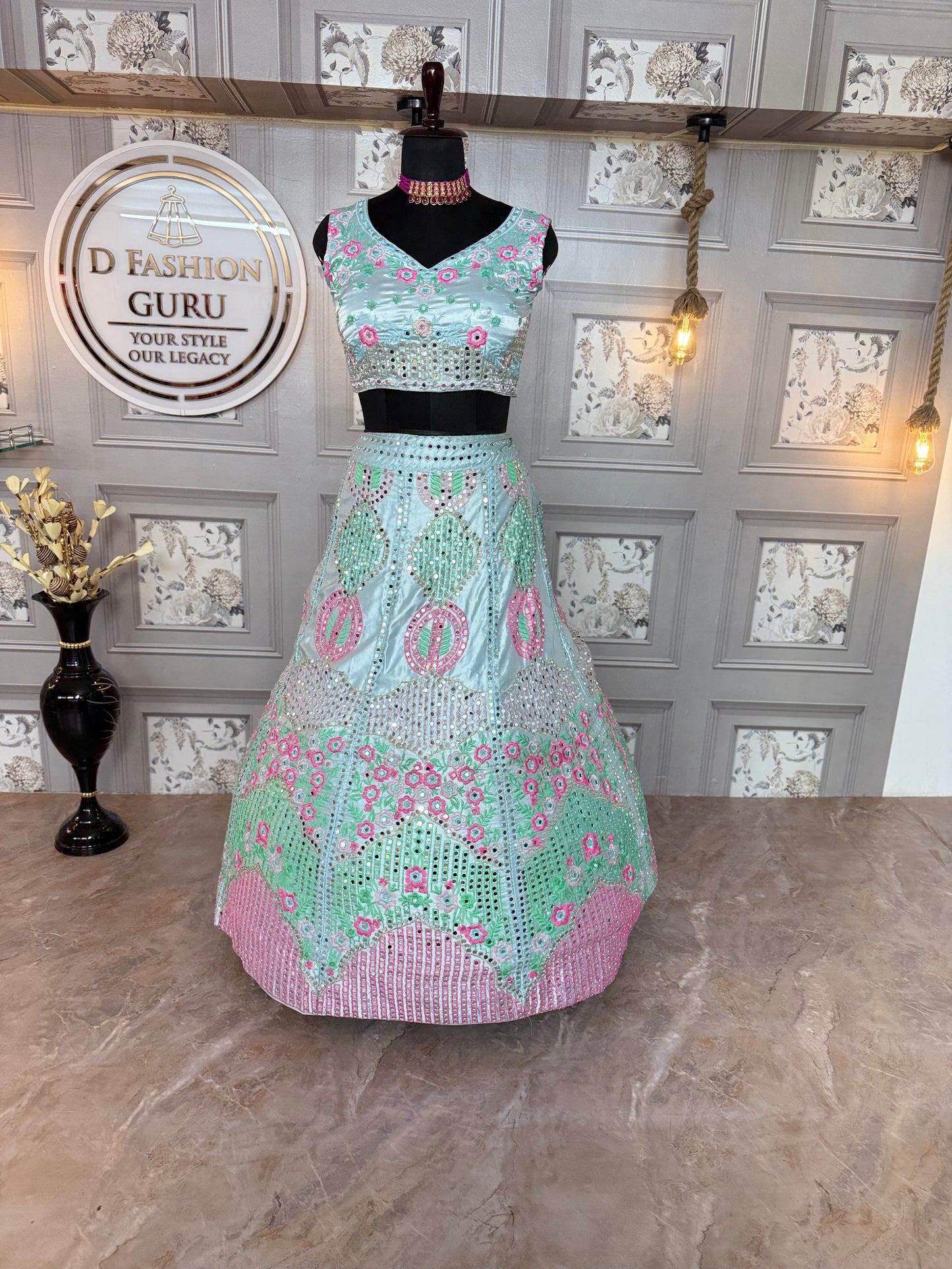 ✨ Exclusive Malai Satin Silk Real Mirror Embroidered Lehenga ✨