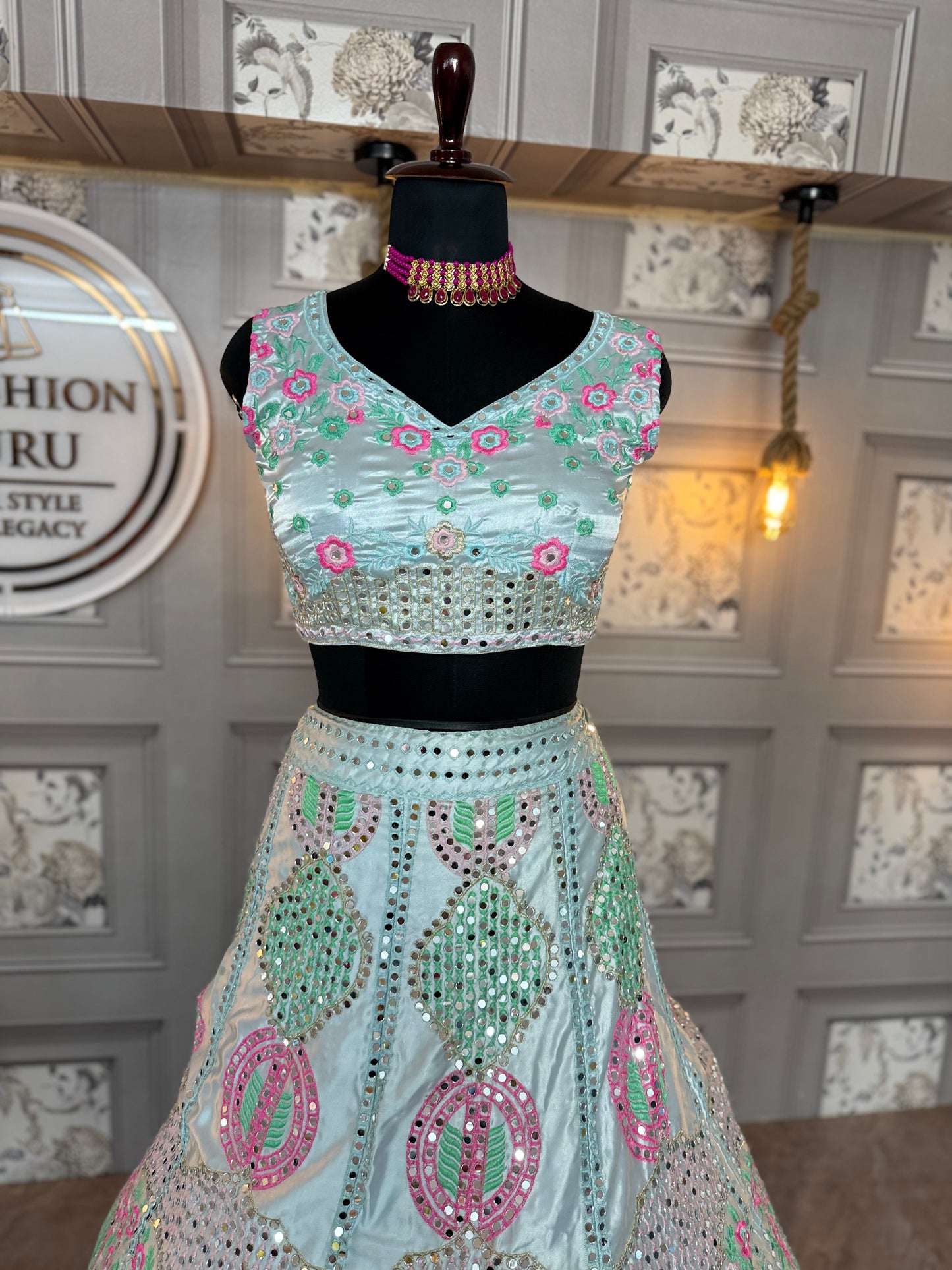 ✨ Exclusive Malai Satin Silk Real Mirror Embroidered Lehenga ✨