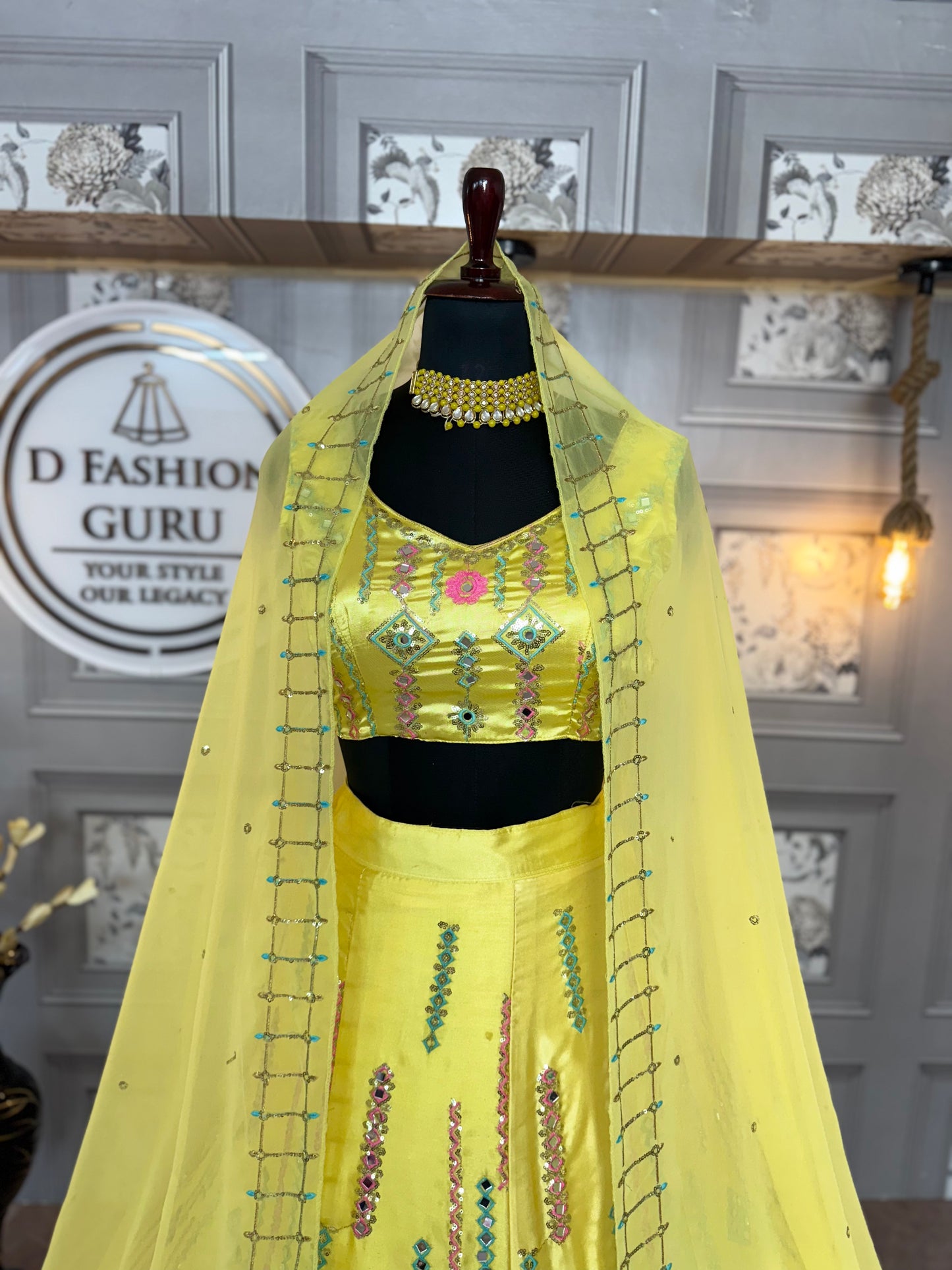 ✨ Premium Japan Satin Silk Real Mirror Embroidered Lehenga with Butterfly Net Dupatta ✨