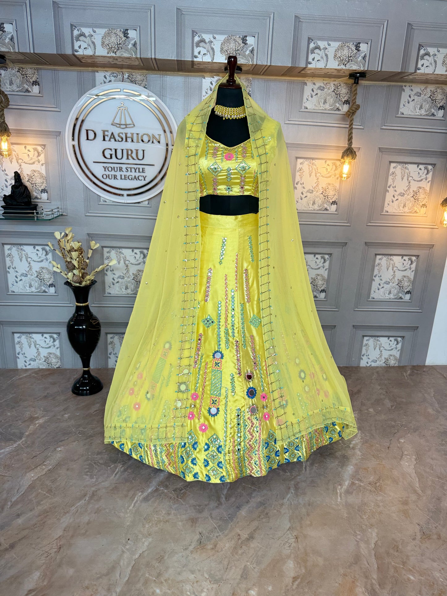 ✨ Premium Japan Satin Silk Real Mirror Embroidered Lehenga with Butterfly Net Dupatta ✨