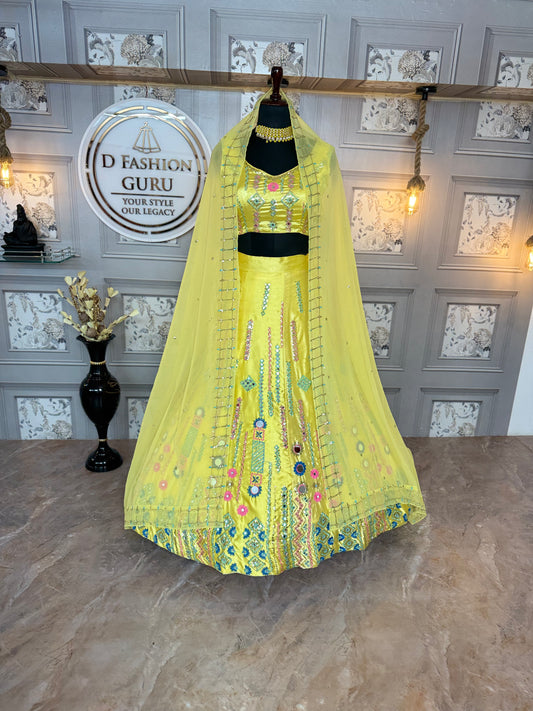 ✨ Premium Japan Satin Silk Real Mirror Embroidered Lehenga with Butterfly Net Dupatta ✨