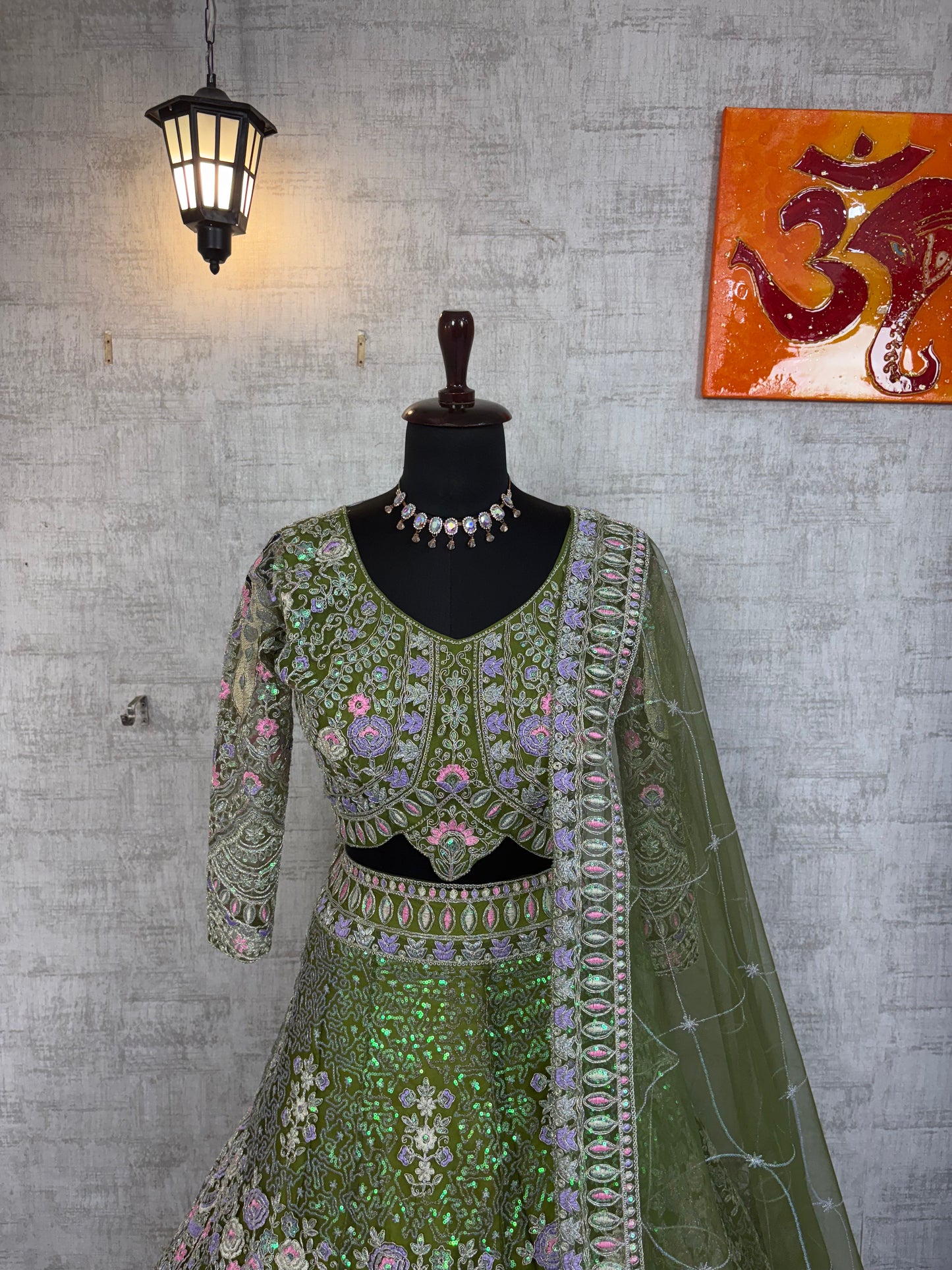 ✨ Premium Parrot Green Butterfly Net Lehenga with Coding Sequins Embroidery
