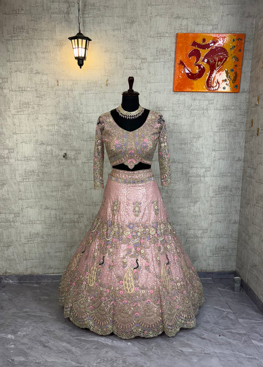 ✨ Premium baby pink Butterfly Net Lehenga with Coding Sequins Embroidery