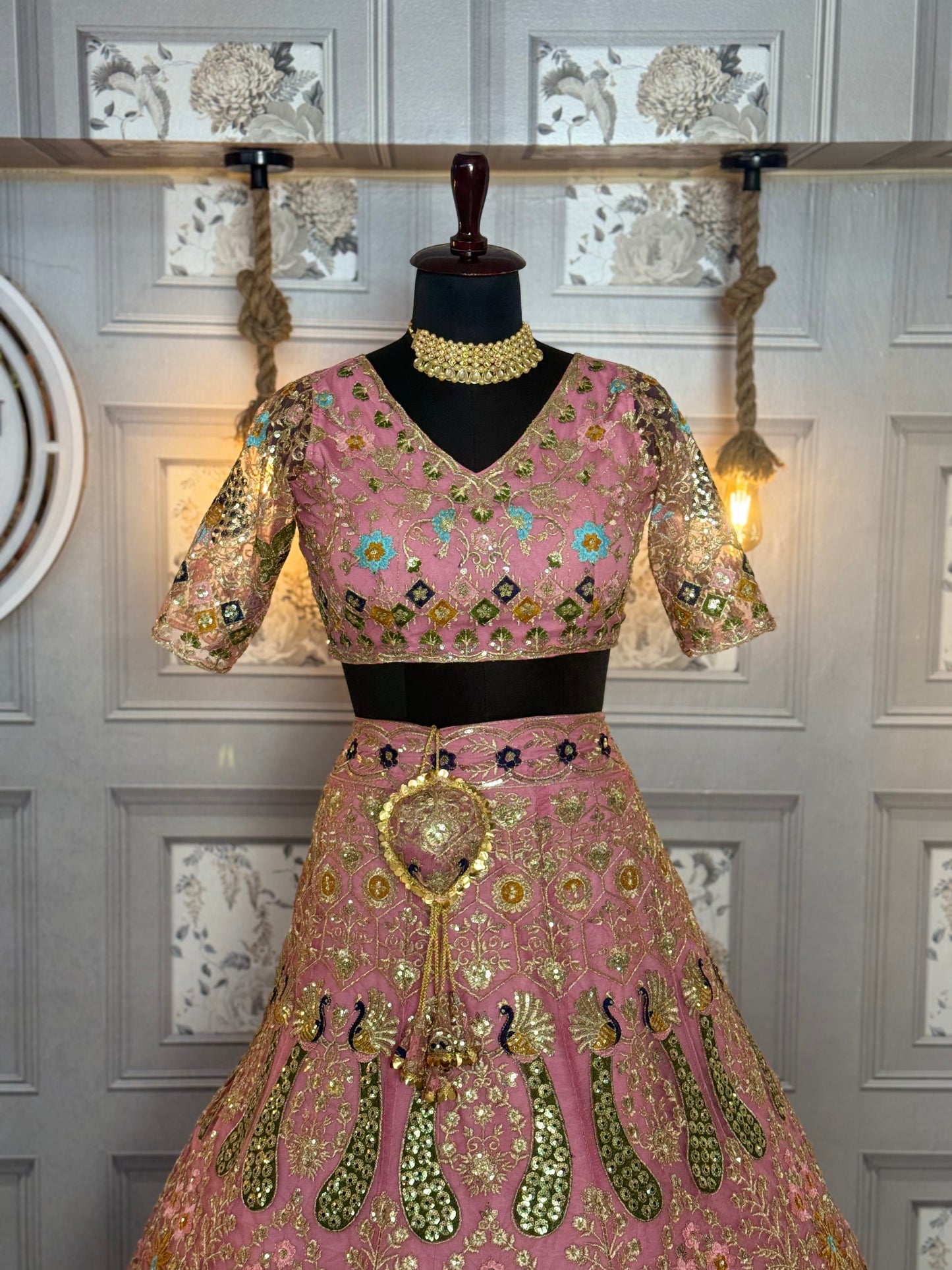 Butterfly Net Lehenga Set with Sequins Embroidery – Semi-Stitched, Includes Blouse & Dupatta