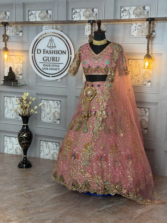 Butterfly Net Lehenga Set with Sequins Embroidery – Semi-Stitched, Includes Blouse & Dupatta