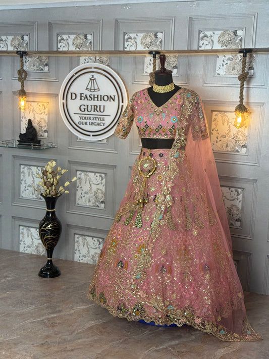 Butterfly Net Lehenga Set with Sequins Embroidery – Semi-Stitched, Includes Blouse & Dupatta