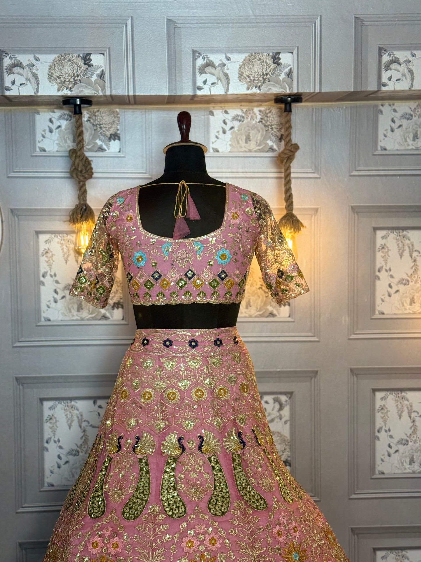 Butterfly Net Lehenga Set with Sequins Embroidery – Semi-Stitched, Includes Blouse & Dupatta