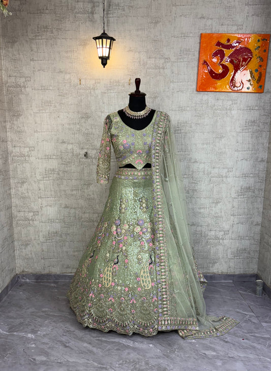 ✨ Luxury Pista Designer Lehenga with Blouse & Dupatta