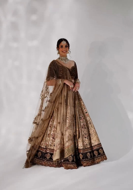 Heavy Kasturi Silk & Velvet Lehenga Set-FB|HM-H66